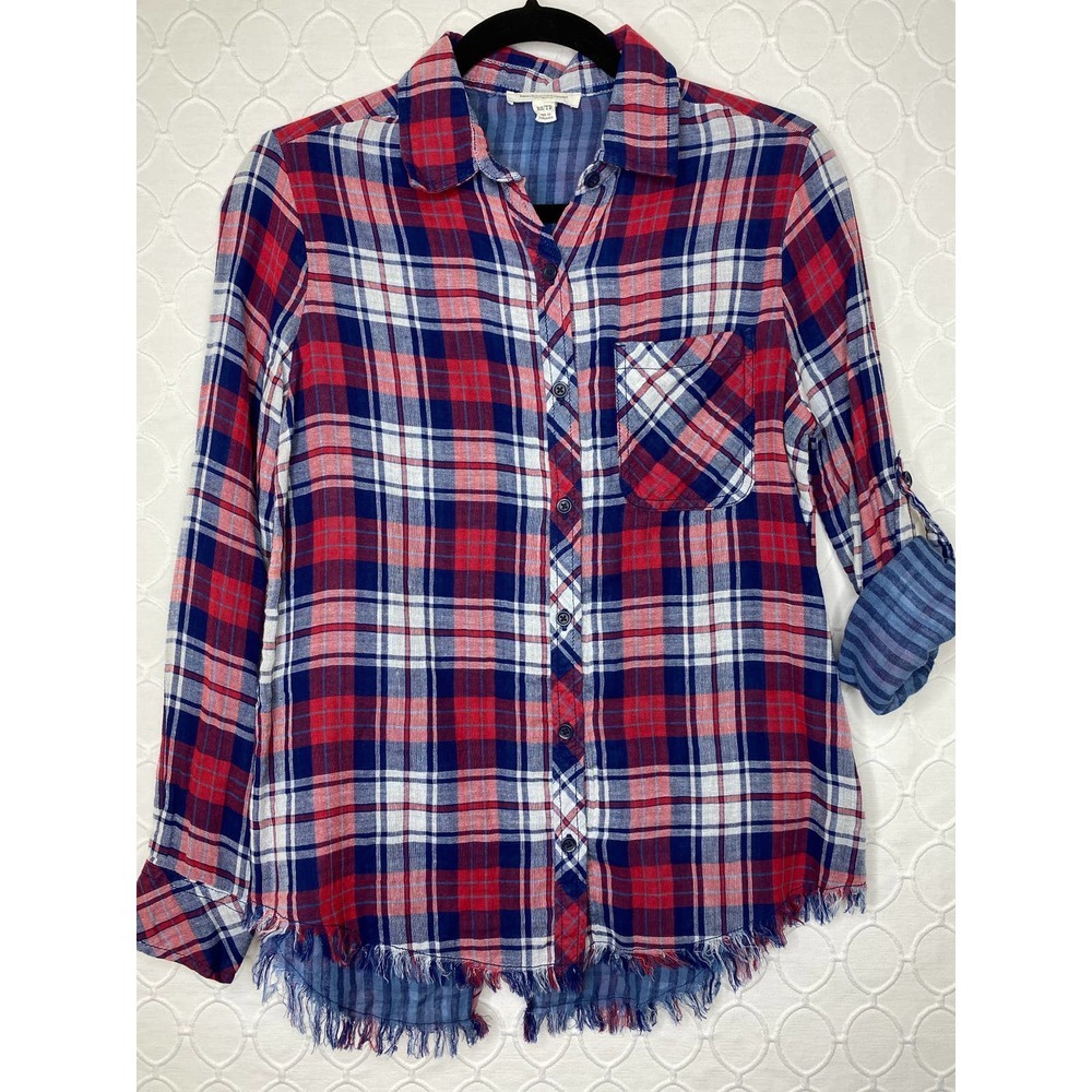 BeachLunchLounge Maxwell Plaid Raw Hem Shirt